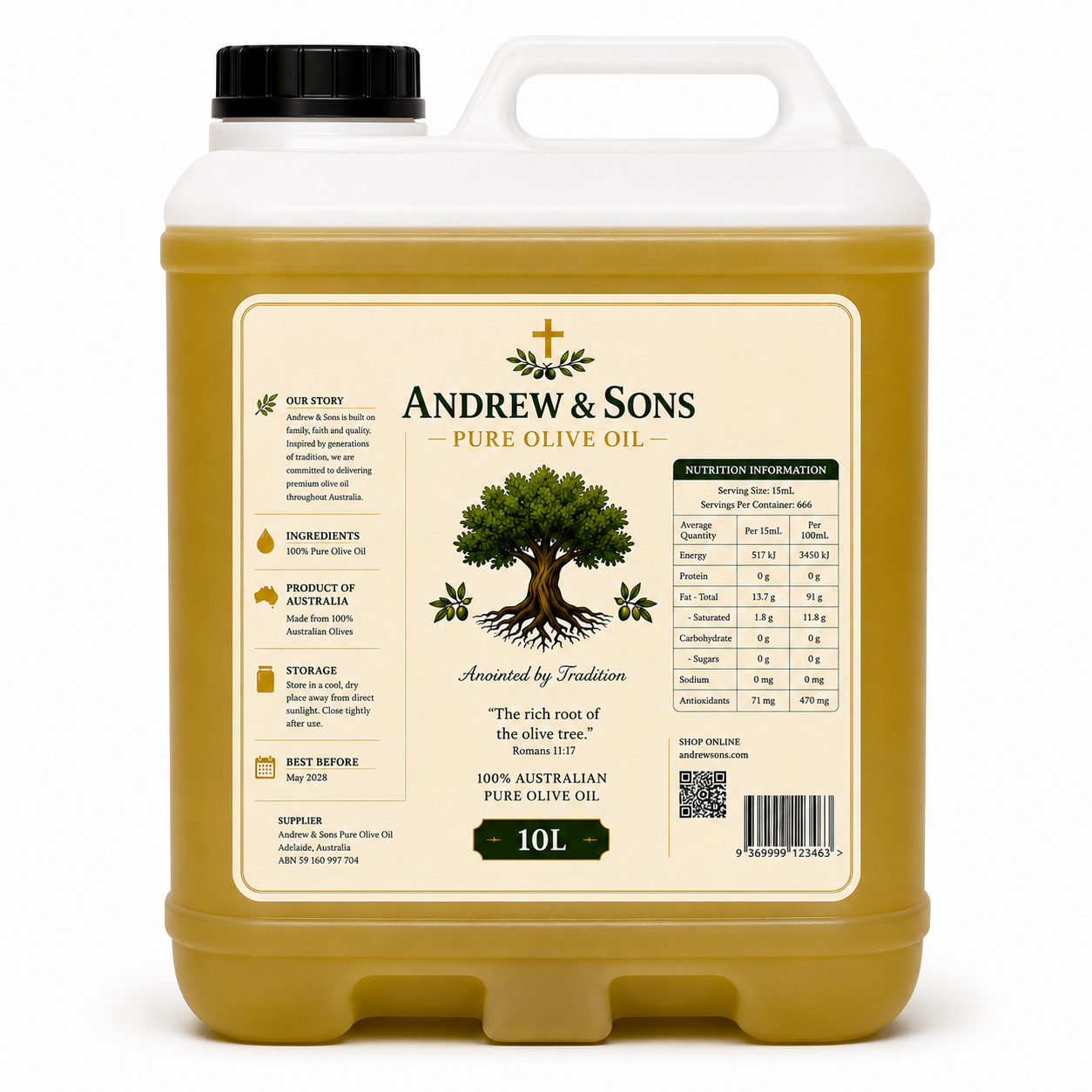 Andrew & Sons Pure Olive Oil – 10L
